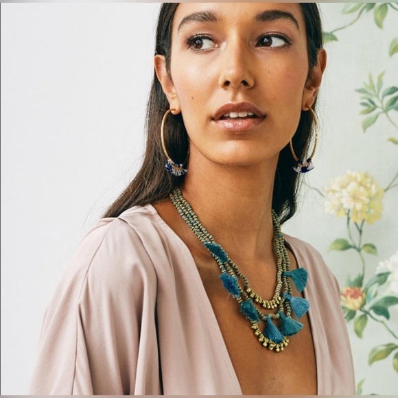 Bluma Project Jewelry - NEW Bluma Project Luna Tassel Necklace – Teal & Gold